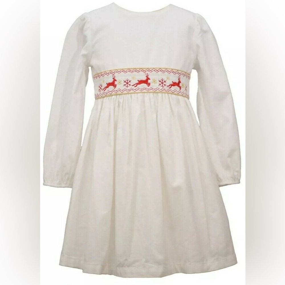 Bonnie Jean Size 3T girls White Dress with Red Reindeer Embroidery
